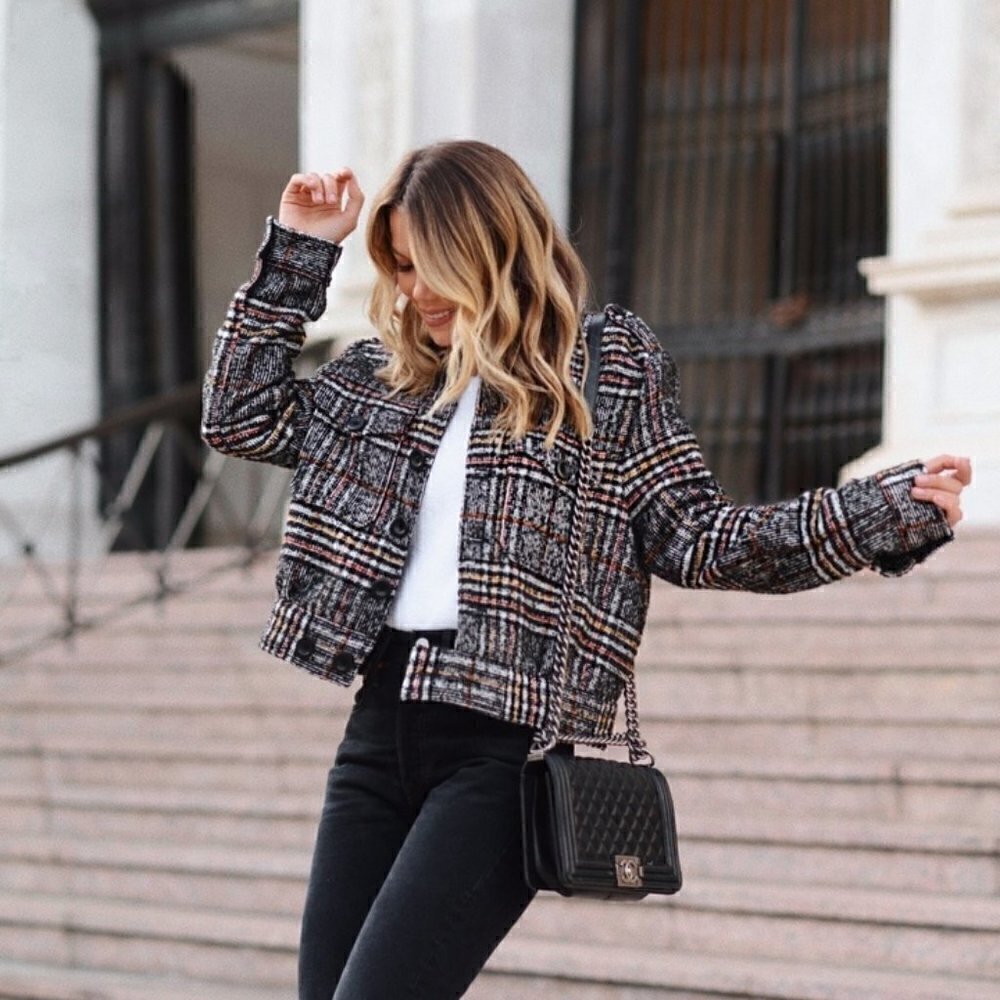 Free People Slouchy Eisenhower Plaid Woven Jacket
